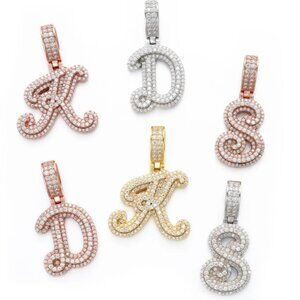 Diamond Script Initial Pendant & 22" Rope Chain for you or a girl.